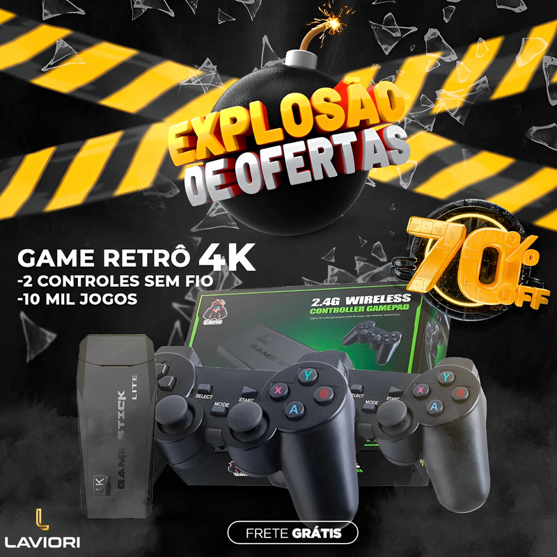 Vídeo Game Pen Retrô- 10.000 Jogos 4K + 2 Controles